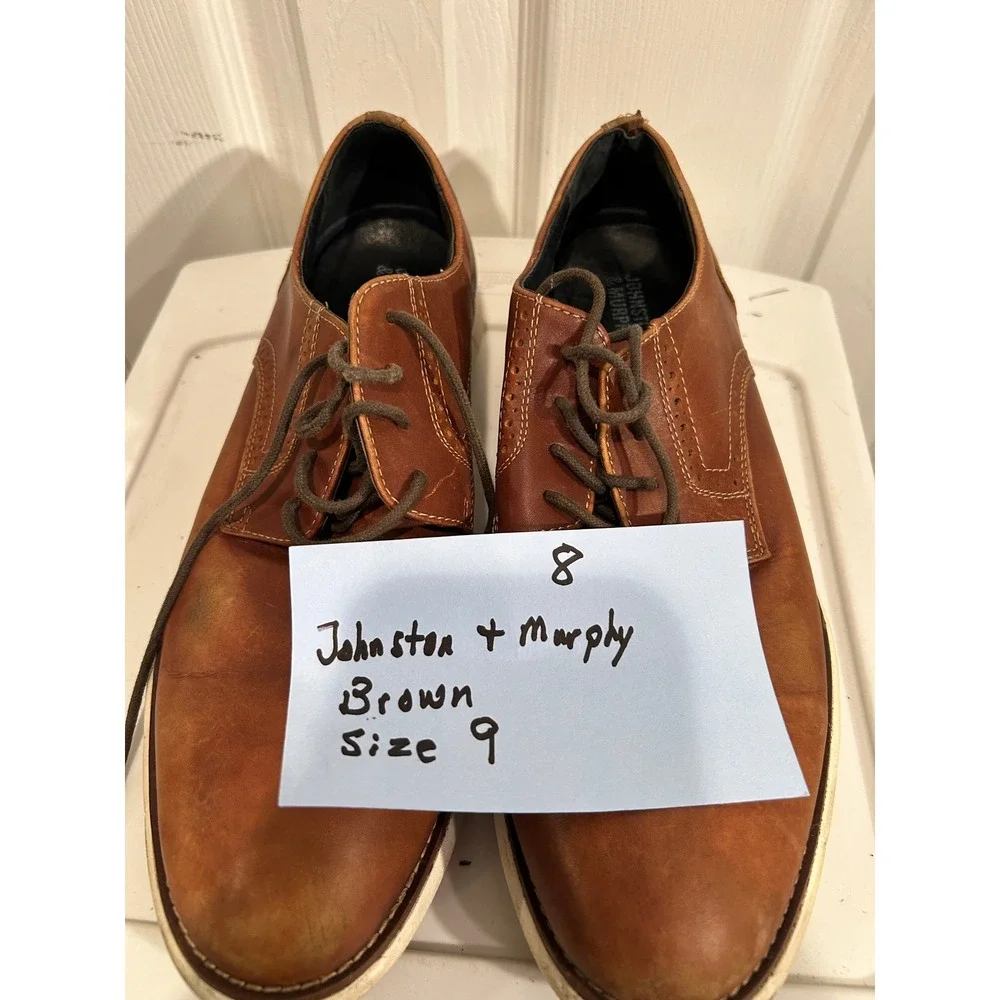 Johnston & Murphy McGuffey Plain Toe Mens Size 9 Brown Leather Hybrid Oxford